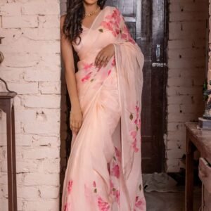 bougainvillea organza saree with un stitched blouse