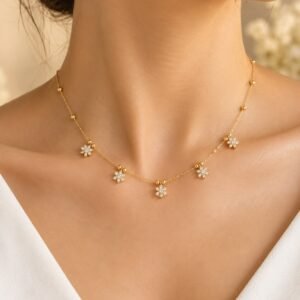 dainty gold floral necklace for women elegant everyday jewellery