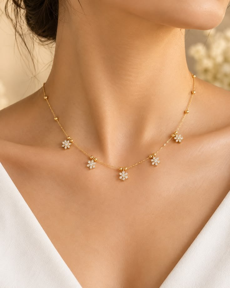 dainty gold floral necklace for women elegant everyday jewellery dainty gold floral necklace for women elegant everyday jewellery